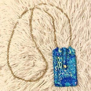 Lilly Pulitzer Blue Peacock Print Crossbody Wallet on Chain